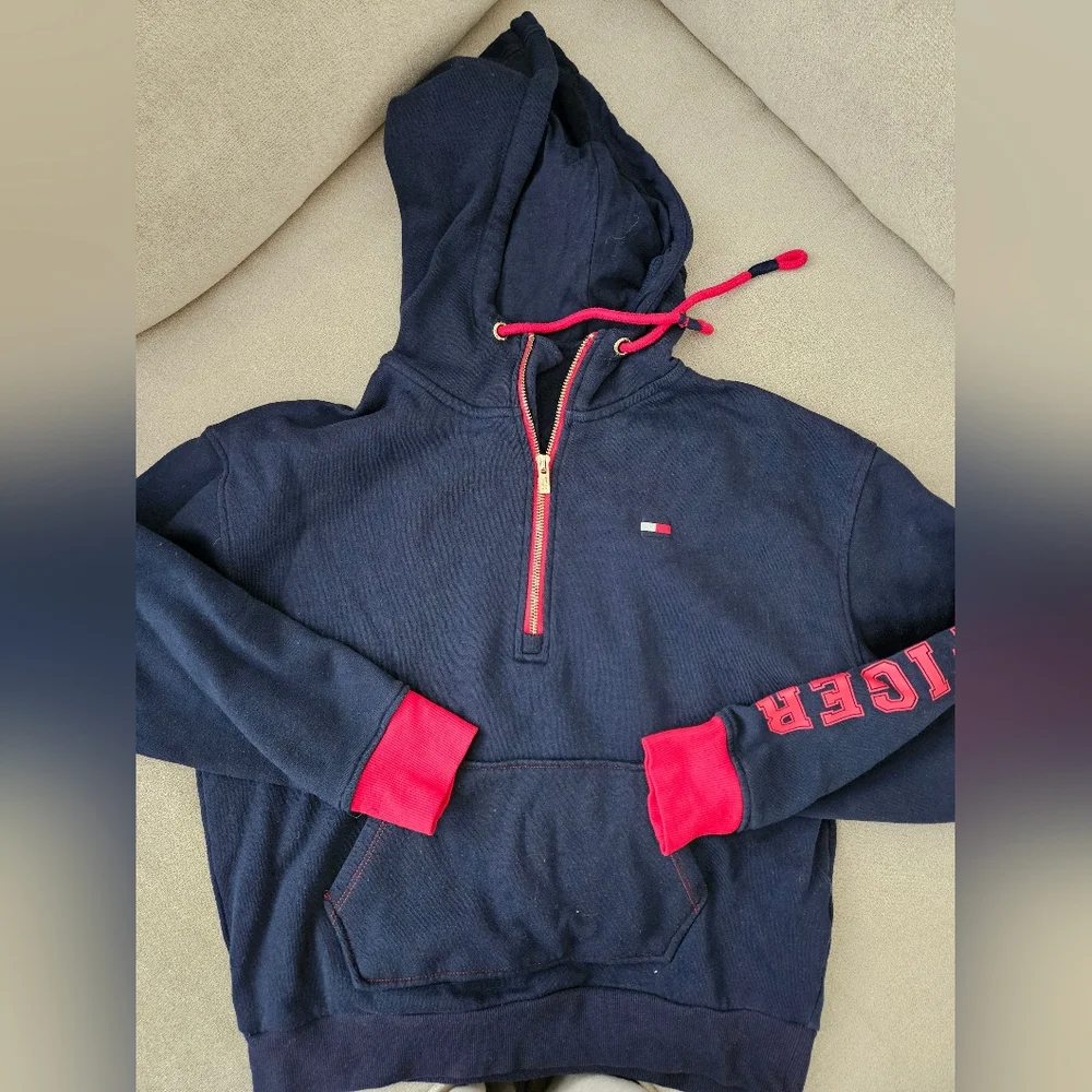 Tommy Hilfiger Sport Navy Hoodie with Red Accents - Picture 1 of 3